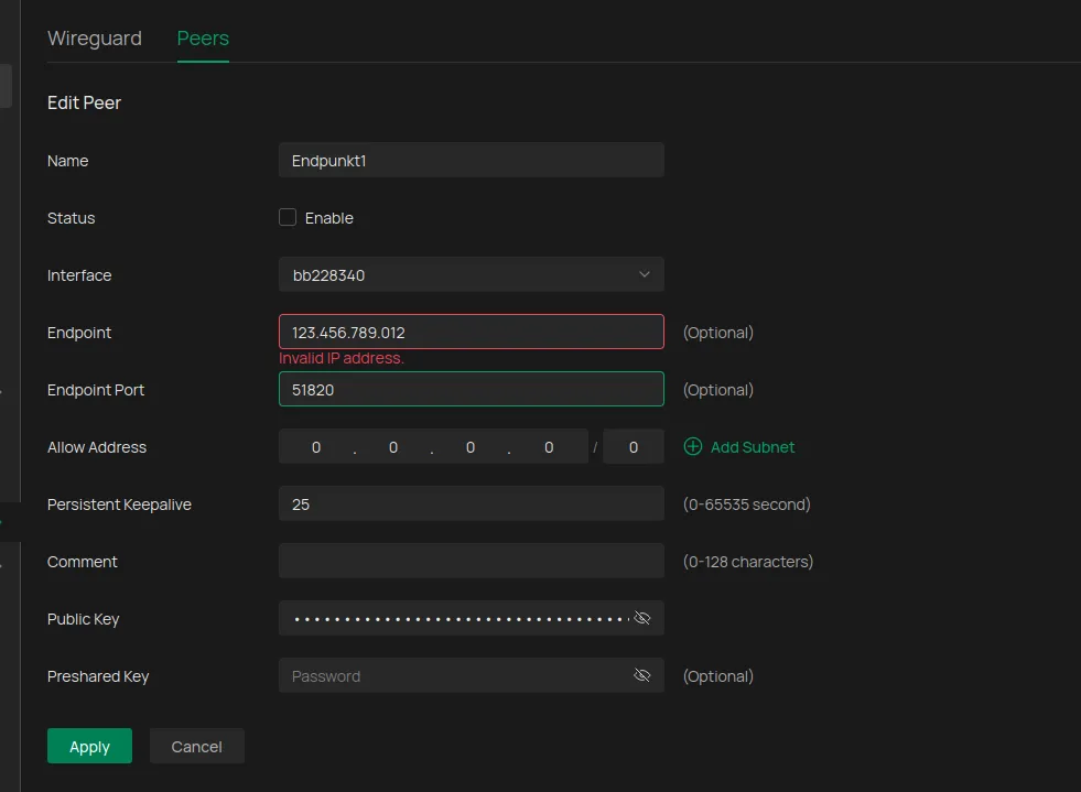 Omada Controller WireGuard Peer Konfiguration