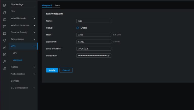 Omada Controller WireGuard Einstellungen