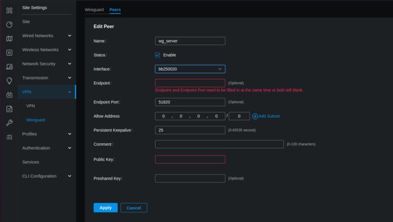 Omada Controller WireGuard Peer Konfiguration